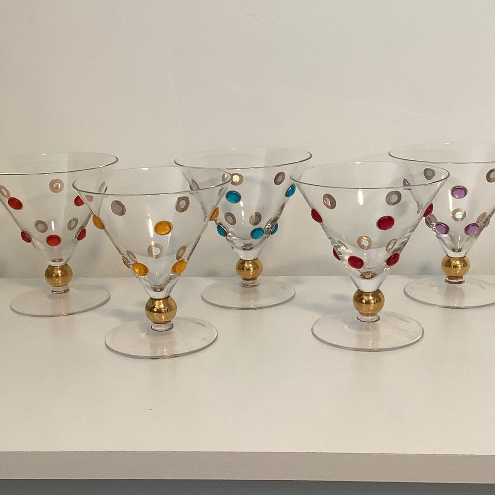 Vintage Rhinestone Polka Dot Martini/Dessert Glass Set SEE PICS FOR FREE GIFT. - Picture 2 of 3